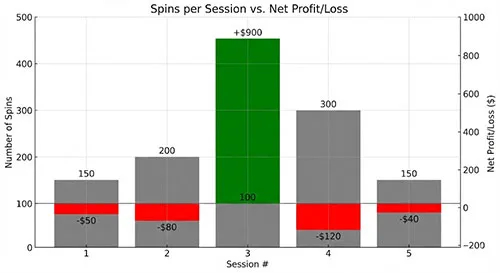 Spins per Session vs Net Profit Bar Chart